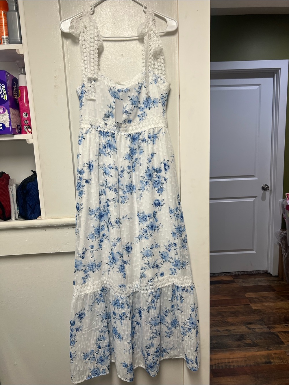 Blue Floral White Summer Dress